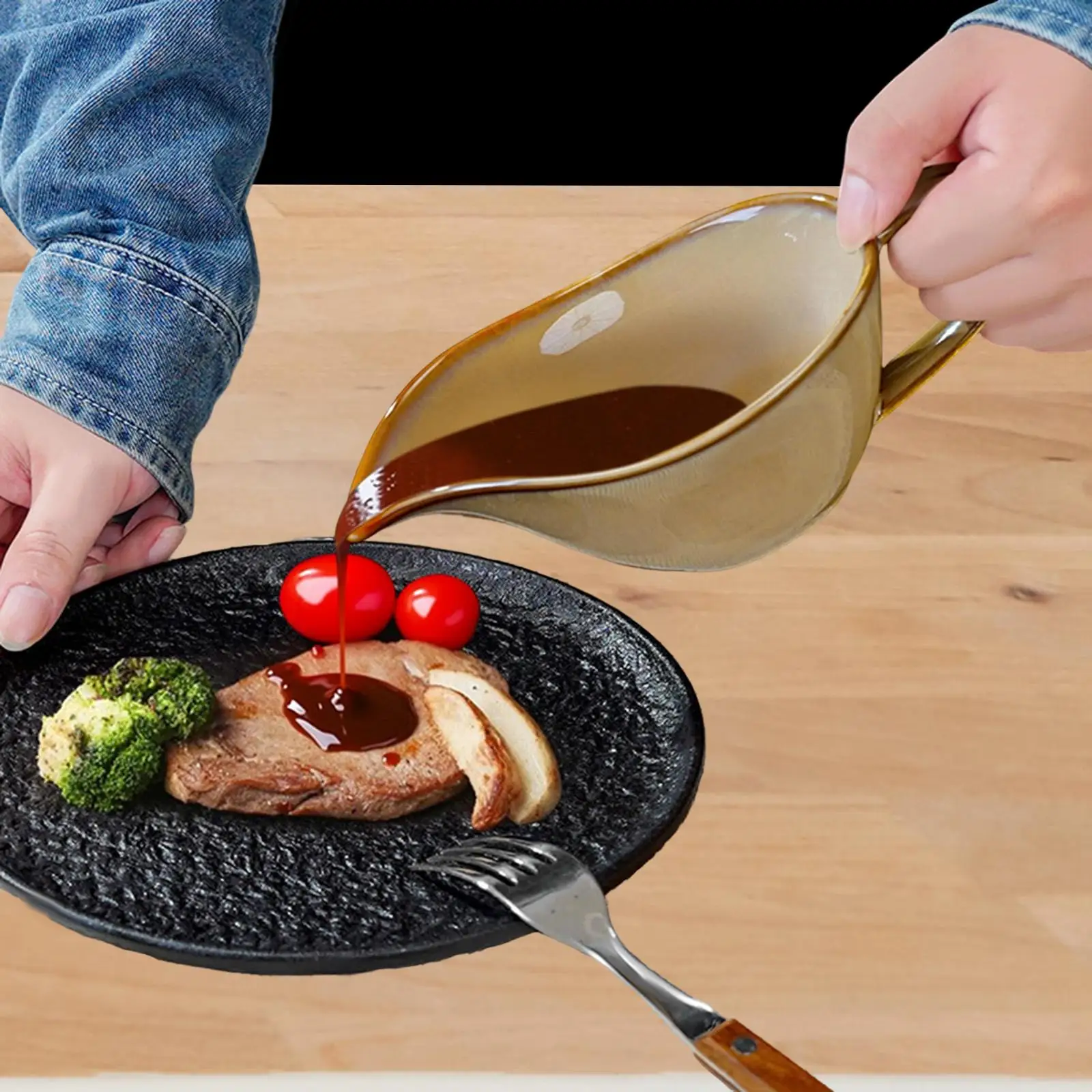 Large Ceramic Sauce Boat with Handle Broth Container for Kitchen Dining Room Anniversary Use