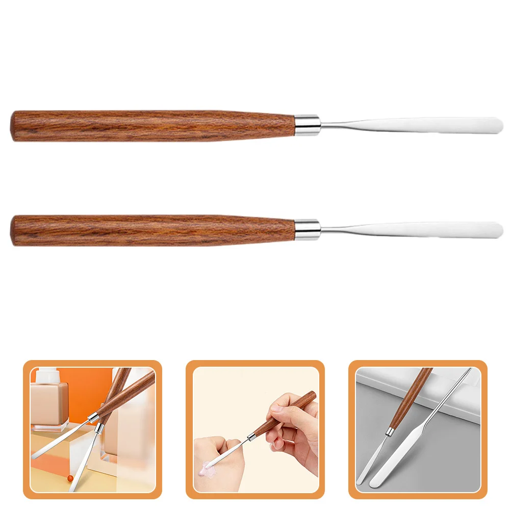 

2Pcs Stirring Spatula Stainless Steel Wood Makeup Mixer Tool Foundation Nail Polish Mixing Beauty
