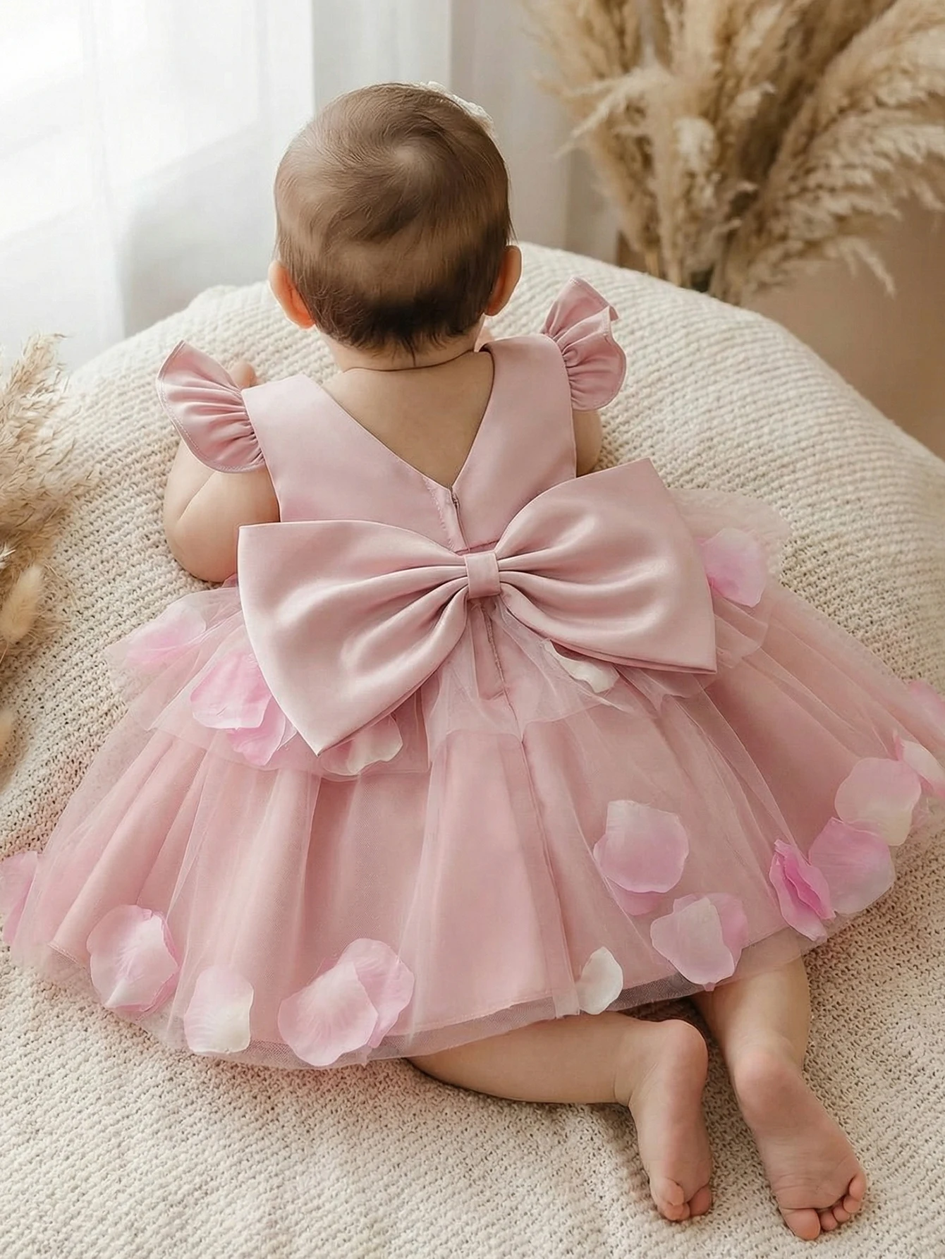 Baby Girls 0-2 Years Old Bow Decorated Orchid Pink Wedding Flower Girl Gown Dress for Party Elegant Evening Dress,Banquet,Ball