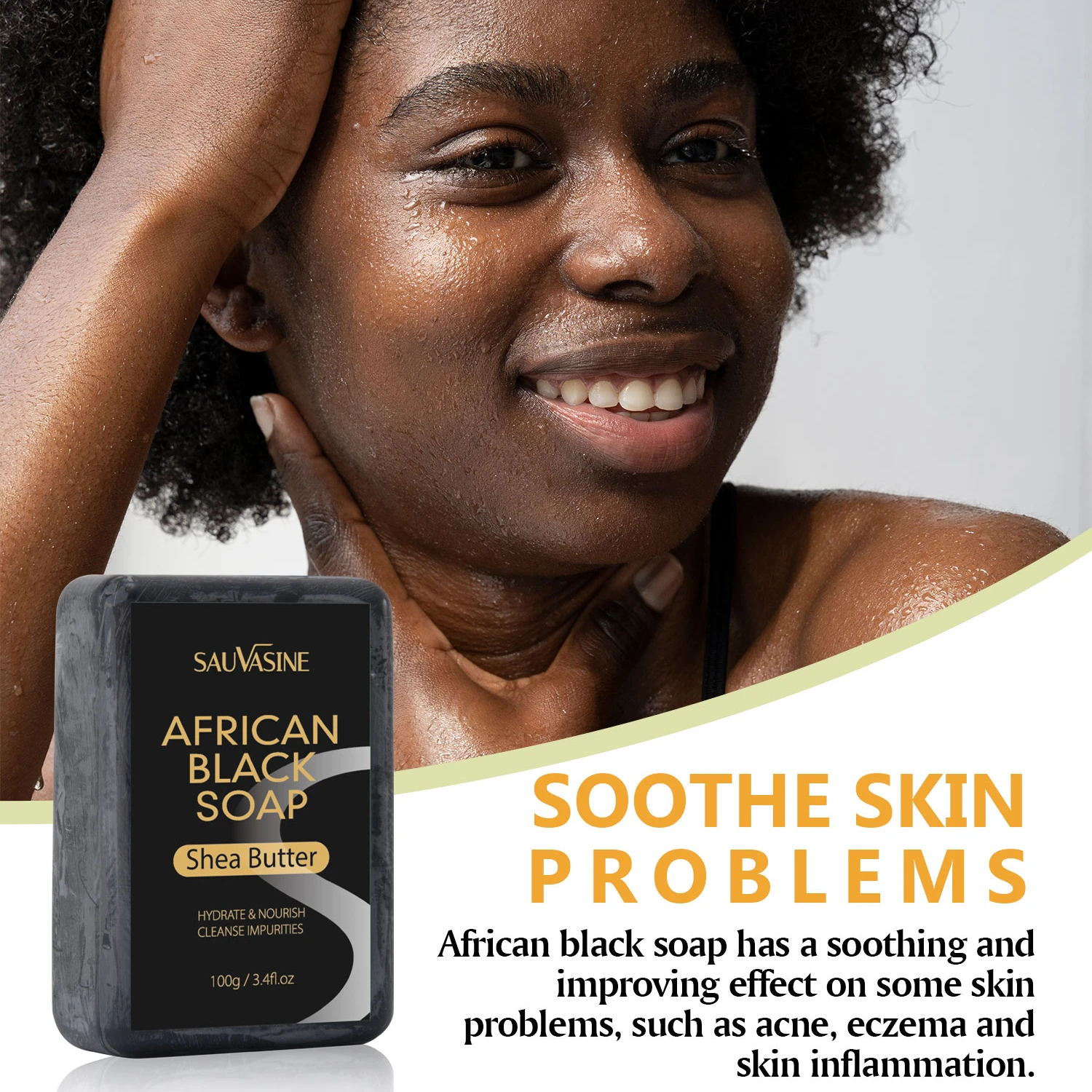 100g Sabonete PRETO Africano para Cuidados com a Pele - Limpeza Profunda Esfoliação Hidratante Tratamento de Acne e Resultados de Pele Suave