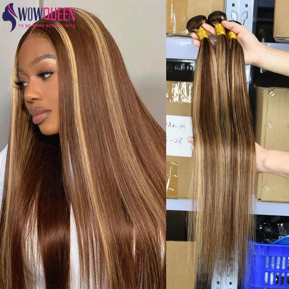 12A Evidenziare Fasci di Capelli Umani Dritti Per Le Donne P4/27 Ombre Biondi Bundles Estensioni Del Tessuto Brasiliano Dei Capelli Umani Colorati