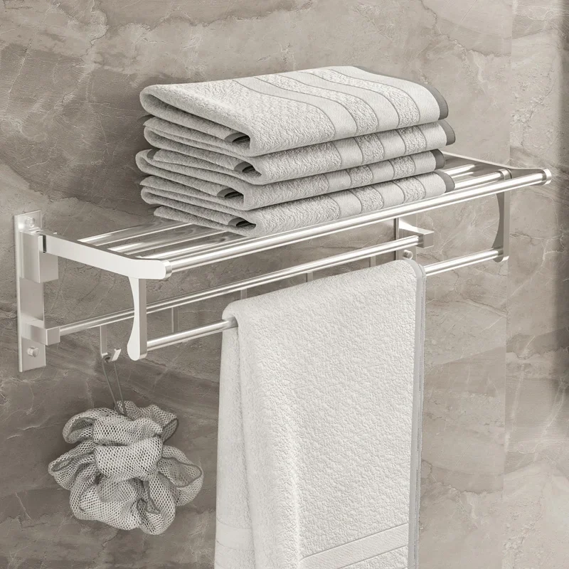 

Thickened Space Aluminum Towel Rack Bathroom Shelf No Punching Rod Toilet Towel Rack Toilet Hanger Bathroom