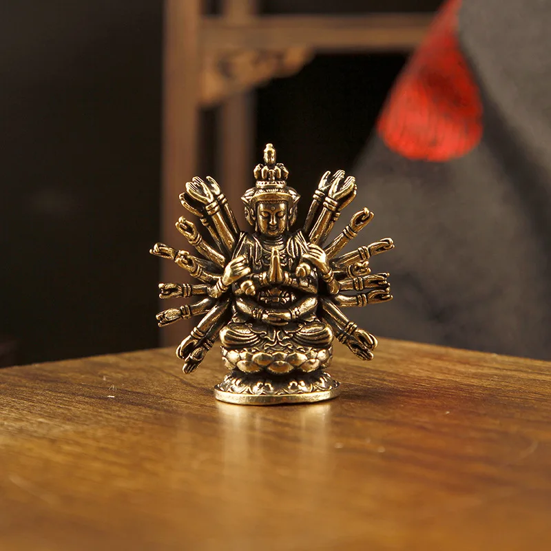 Buddha Statue Ornament Thousand Hand Guanyin Figure Home Decor Copper Sculpture Crafts Decoration y886