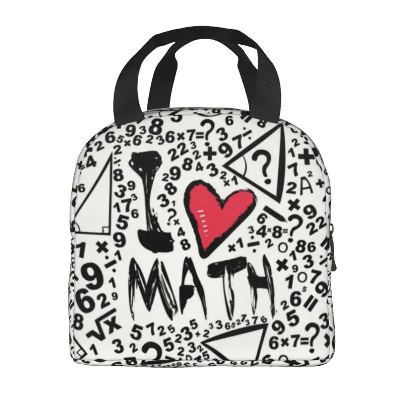 I Love Math Pattern Resuable Lunch Box Leakproof Geek Mathematics Teacher Thermal Cooler Food Insulated Lunch Bag Office Work