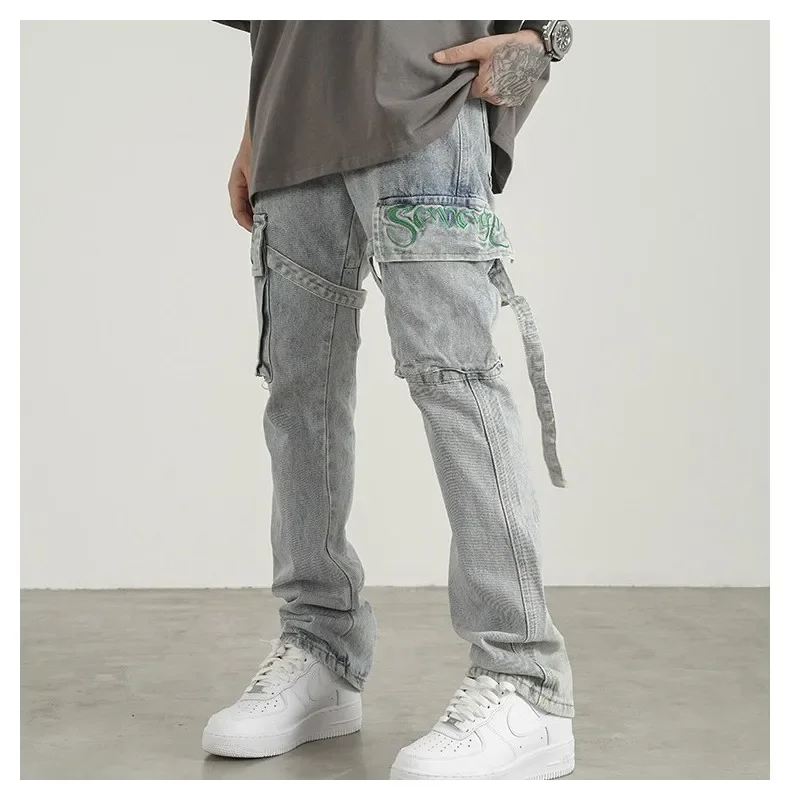 Embroidered Jeans Vintage Trendyol Men Casual Pants Hip Hop Trousers Y2k Jean Flared Woman Baggy Man Streetwear Harajuku Men's