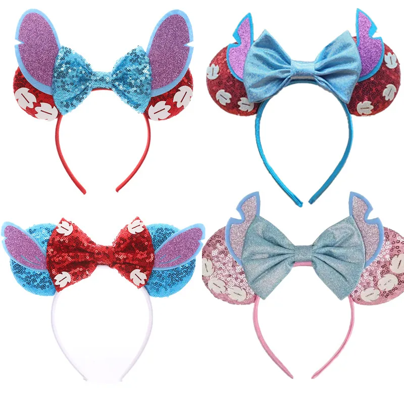 

Kawaii Disney Stitch Mickey Mouse Theme Series Hairband Cute Ears Bow Hair Clip Amusement Park Stage Performance Hair Accessory