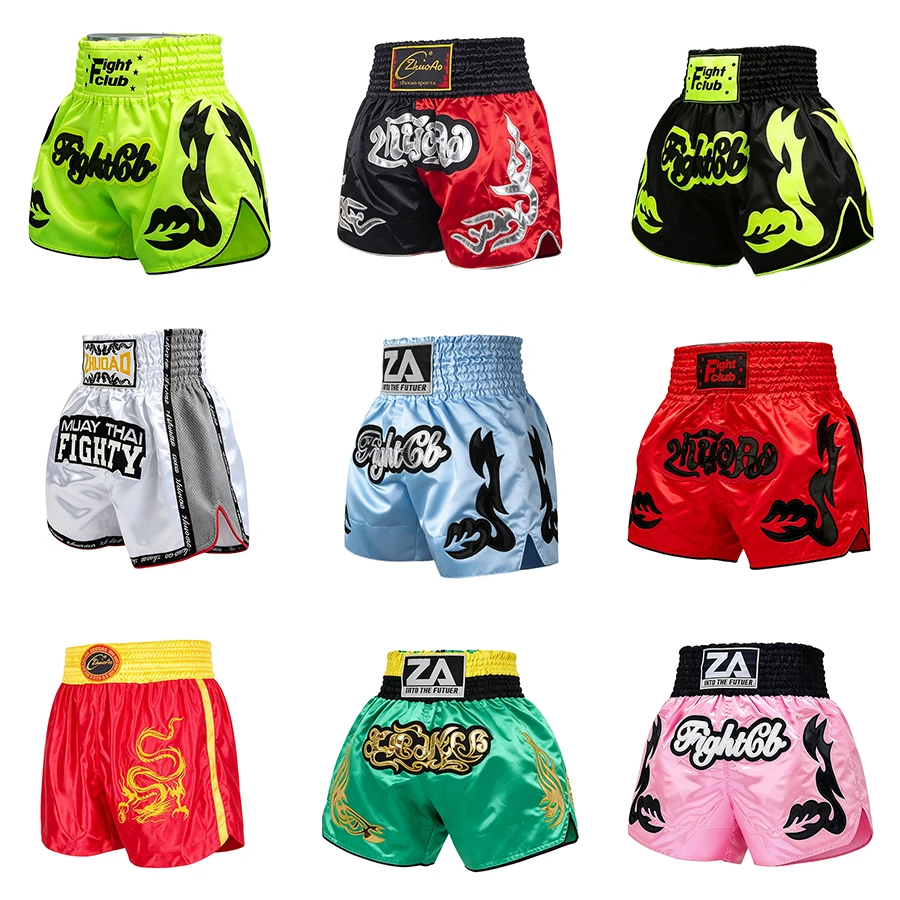 Thai-Boxshorts aus Glanzsatin für Professionelle und Amateur-Kämpfer, Boxer, Kickboxen, MMA-Sparring und Trainingshosen
