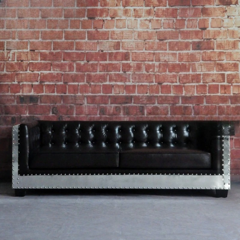 

Personalized industrial style leather sofa furniture hotel KTV sofa aluminum leather rivets British Union Jack sofa