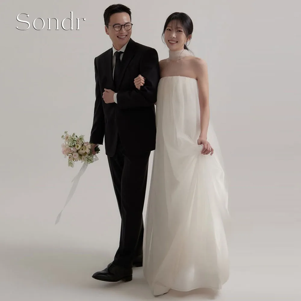 

Sondr Customized Tulle Simple Korean Wedding Dresses with Scarf Photo shoot Strapless Bridal Gowns Maternity Photos Anniversary