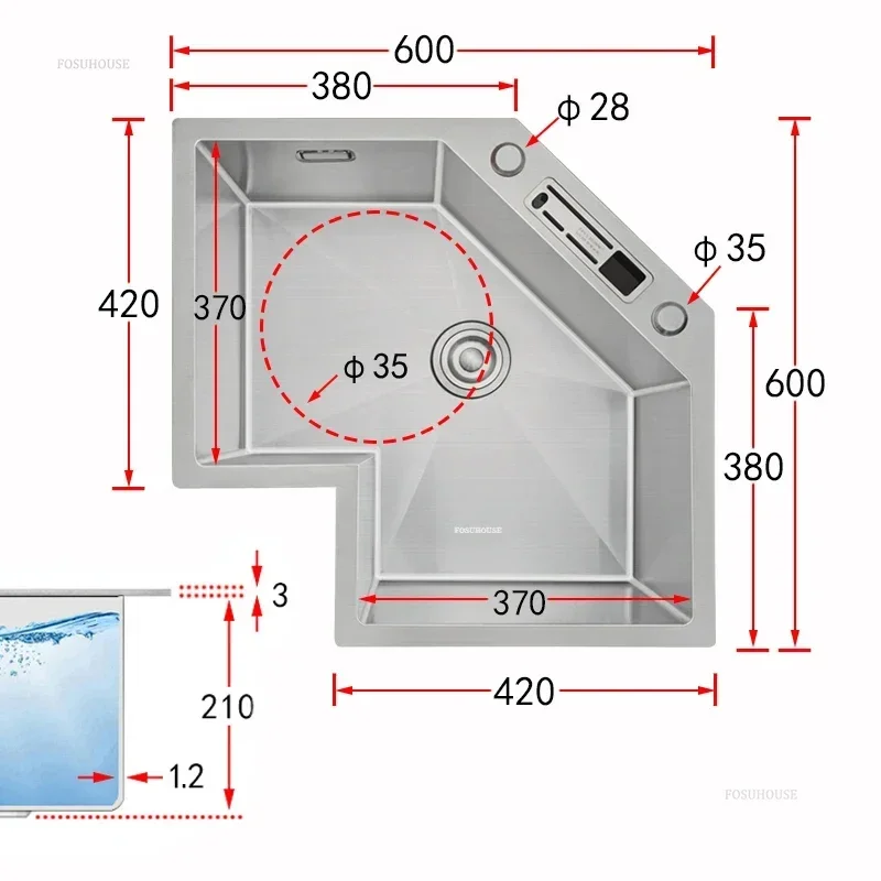Nordic Edelstahl Ecke Küche Waschbecken L-förmigen Große Einzel Waschbecken Küche Zubehör Kleine Wohnung Spezielle Waschbecken