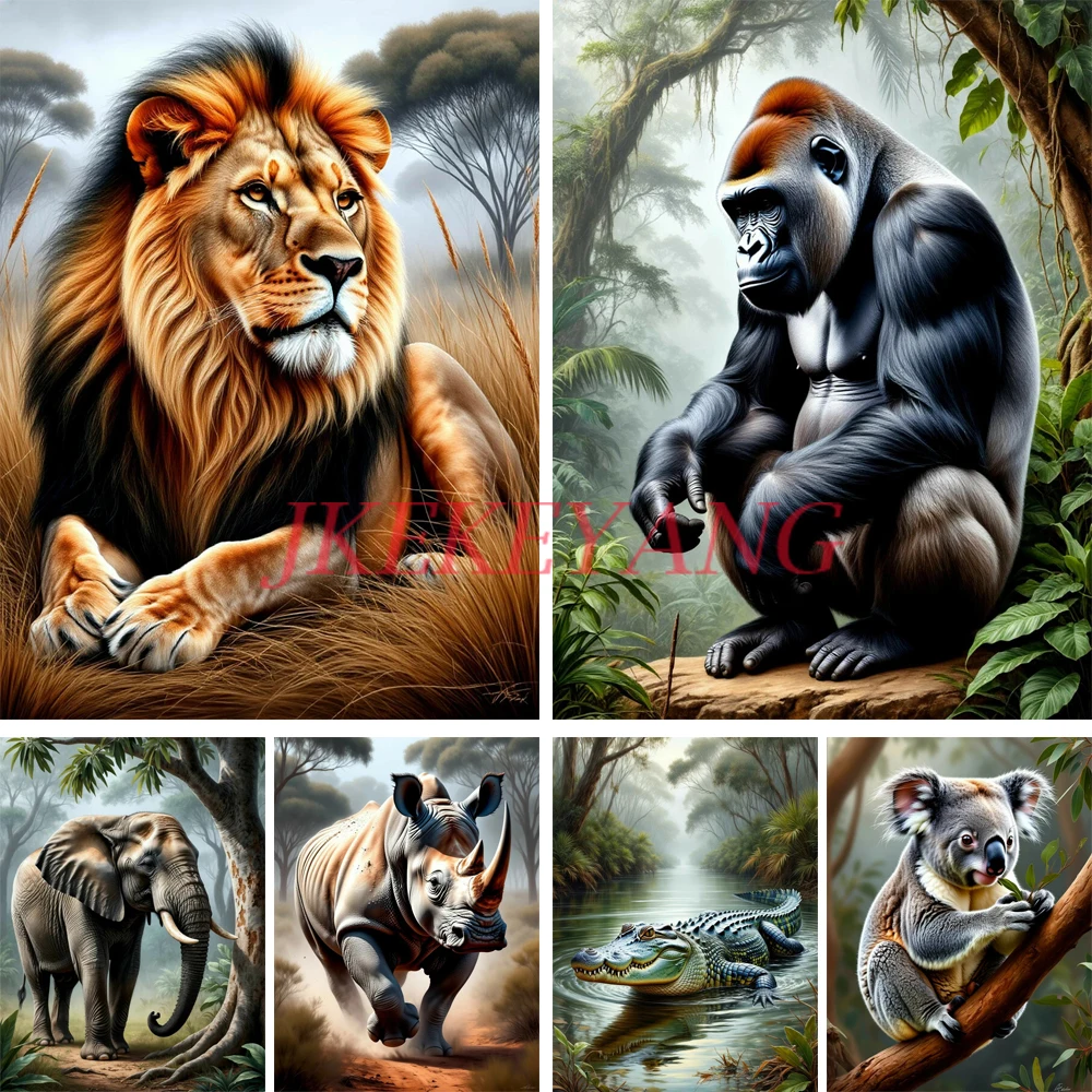 

5D Diy Diamond Embroidery Wildlife Lion Elephant Crocodile Picture Diamond Painting Cross stitch Needleworks Home Decor