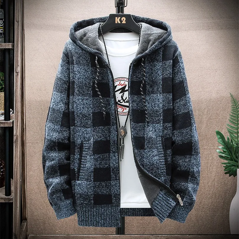 Plaid Mit Kapuze Sweatshirt Mann Strickjacke männer Hoodies Pullover Mantel Winter Hoodie Mann Jacken Kleidung 2024 Herbst Winter Neue