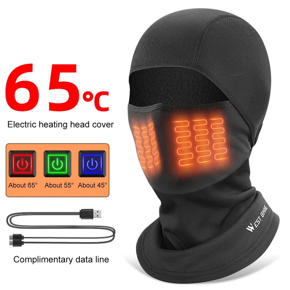 1-5PC WEST BIKING Winter Heating Hat Comfortable Windproof Heating Headgear Cycling Heating Face Mask for Ski Bicycle Motorcycle