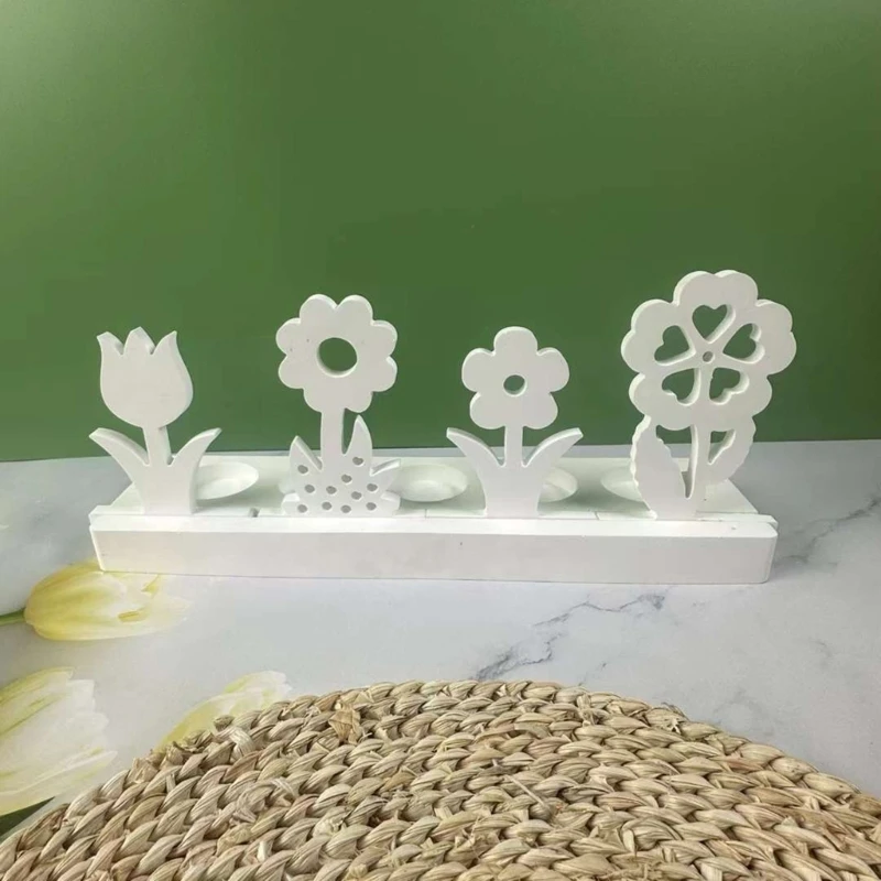 

Flower Candlestick Molds Flower Holder Molds with Base for DIY Craft Tealight Holder Room Decorations B03D