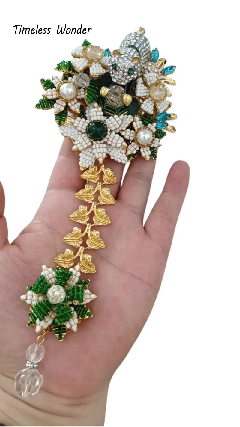 

Timeless Wonder Fancy Zircon Panda Beaded Flower Brooch Pins for Women Designer Jewelry Runway Top Luxury Rare Handmade Mix 7523