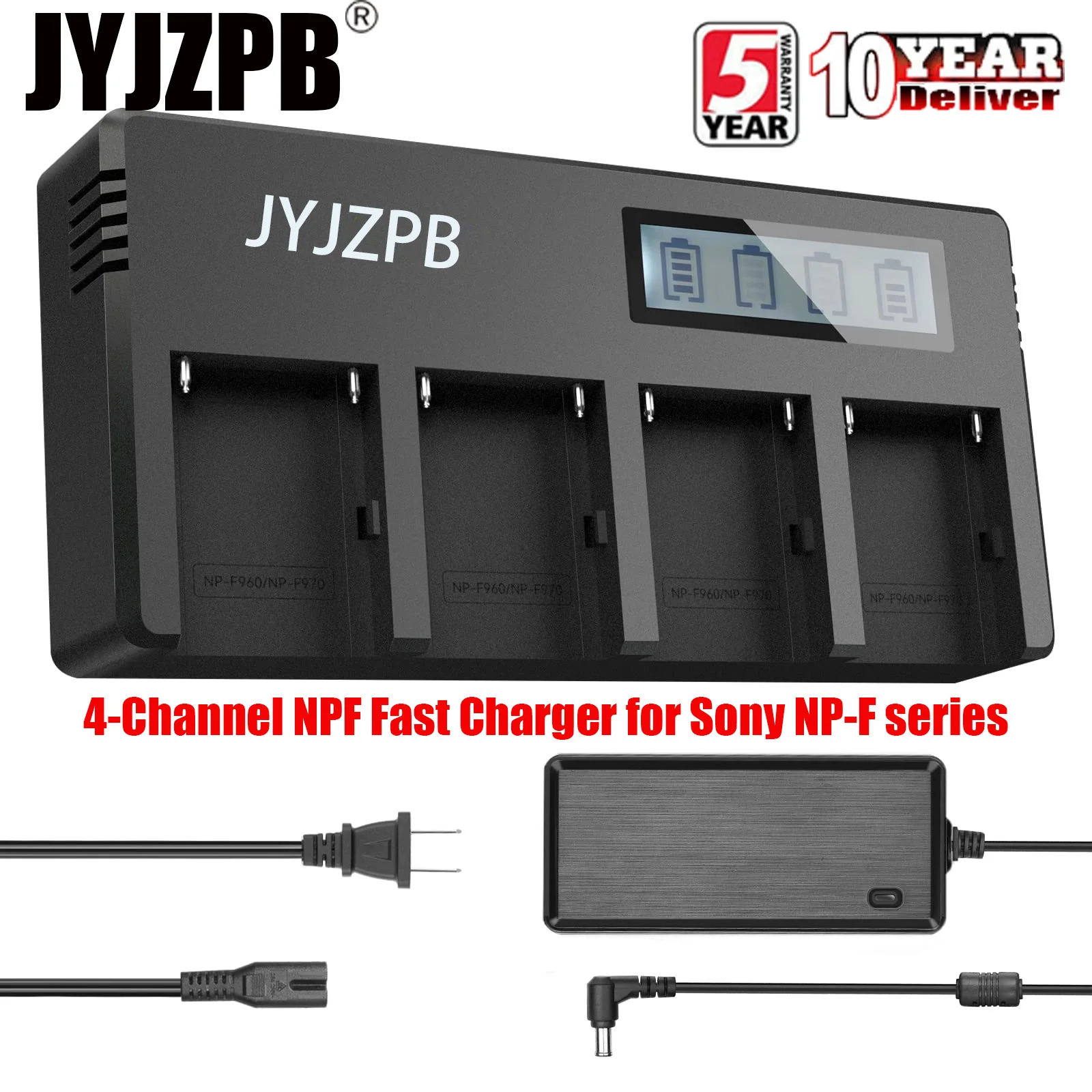 

DF-F970 4 Channel NP-F Battery Charger with LCD Screen and Power Adapter Compatible with Sony NP-F550 F570 F750 F770 F930 F950