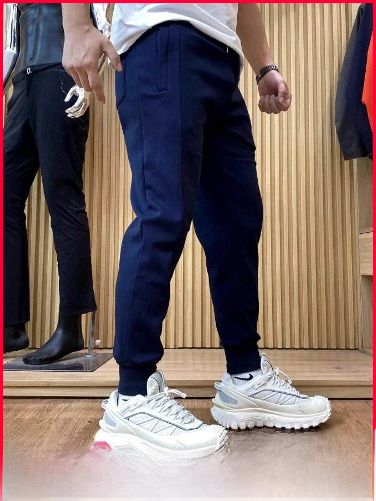 

High-End 3D Tailored Thiened Winter Casual Sweatpants Men's Elastic Waist Cuffed Leisure Pants Double Warmth Windproof