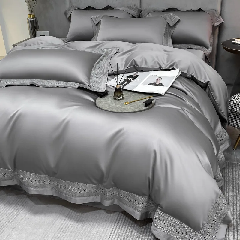 Set quattro pezzi in cotone cavallo con bordo ampio e semplice, biancheria da letto semplice