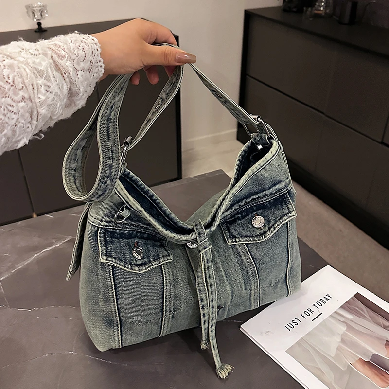 

Denim bag women 2025 New fashion casual shoulder bags large capacity Tote Bag class commuting crossbody Bags for women bolsa sac