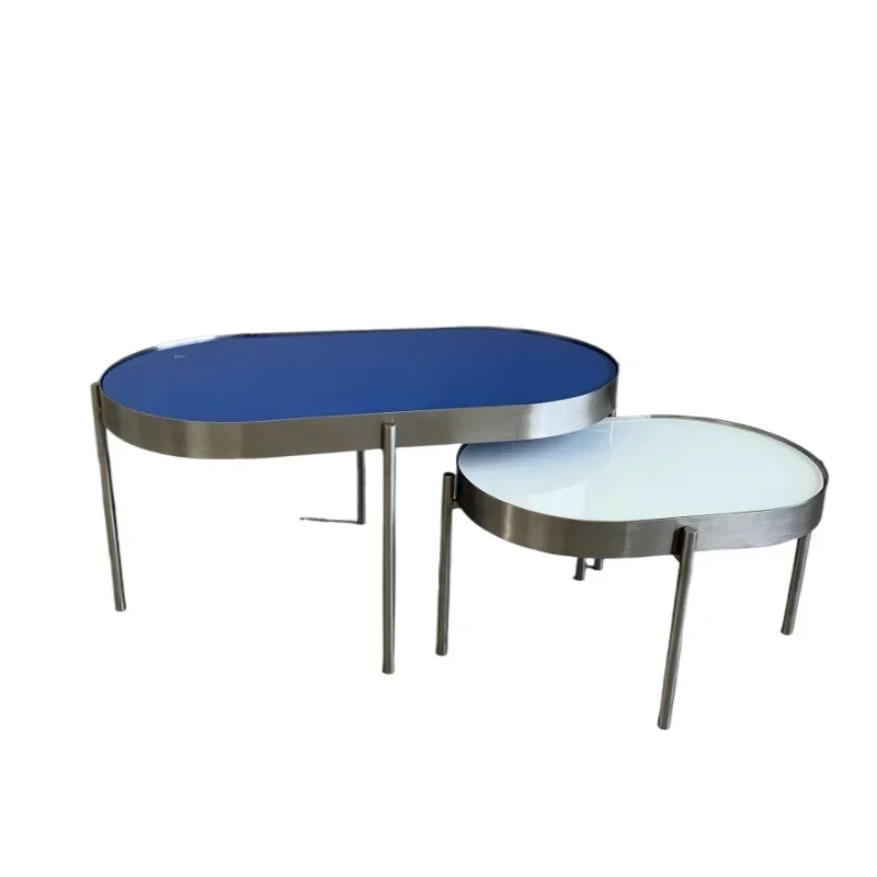 

Nordic retro glass coffee table tempered oval light luxury coffee table small apartment tea table stainless