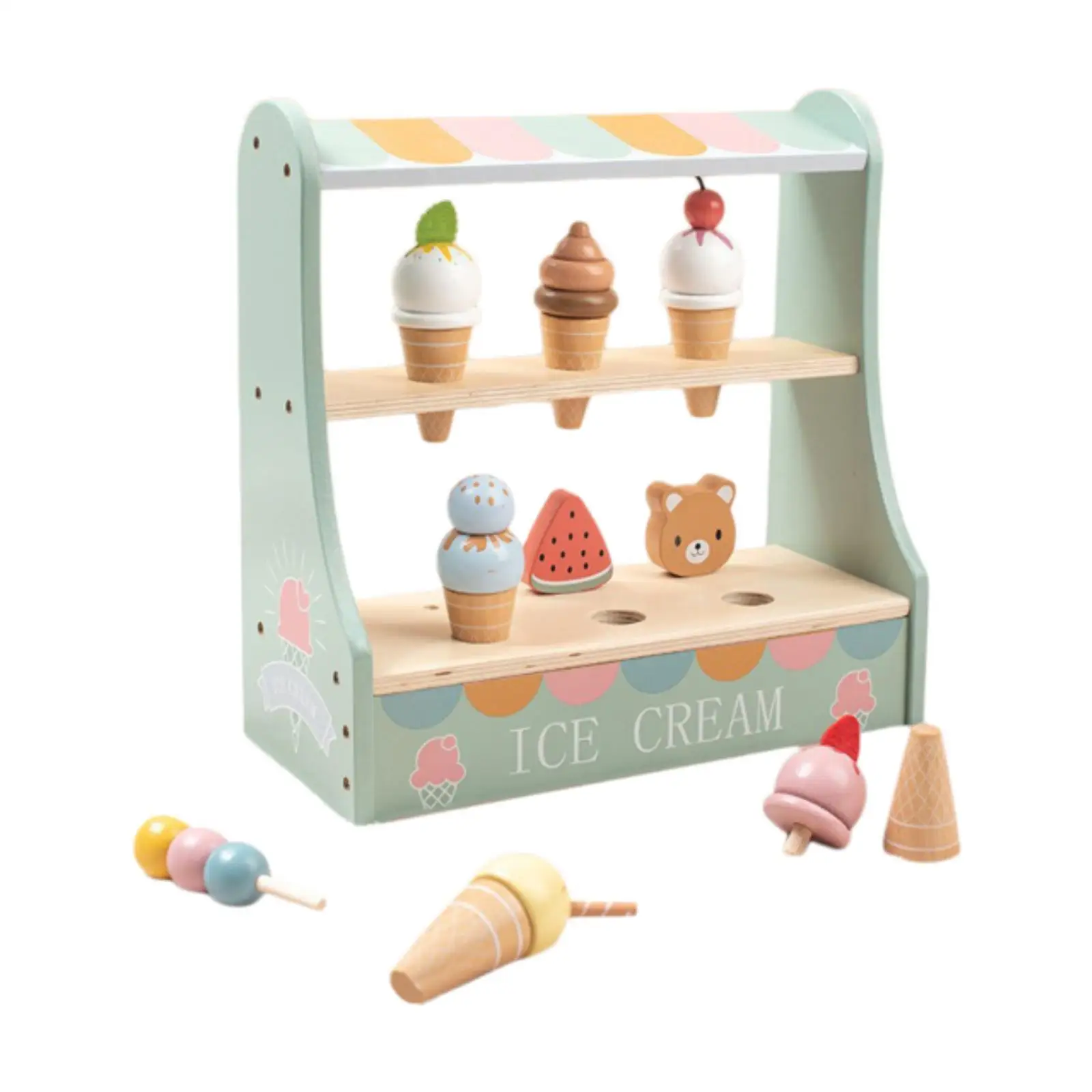 

Wooden Ice Cream Set Role Play for Girls and Boys Age 2-4 Holiday Gifts