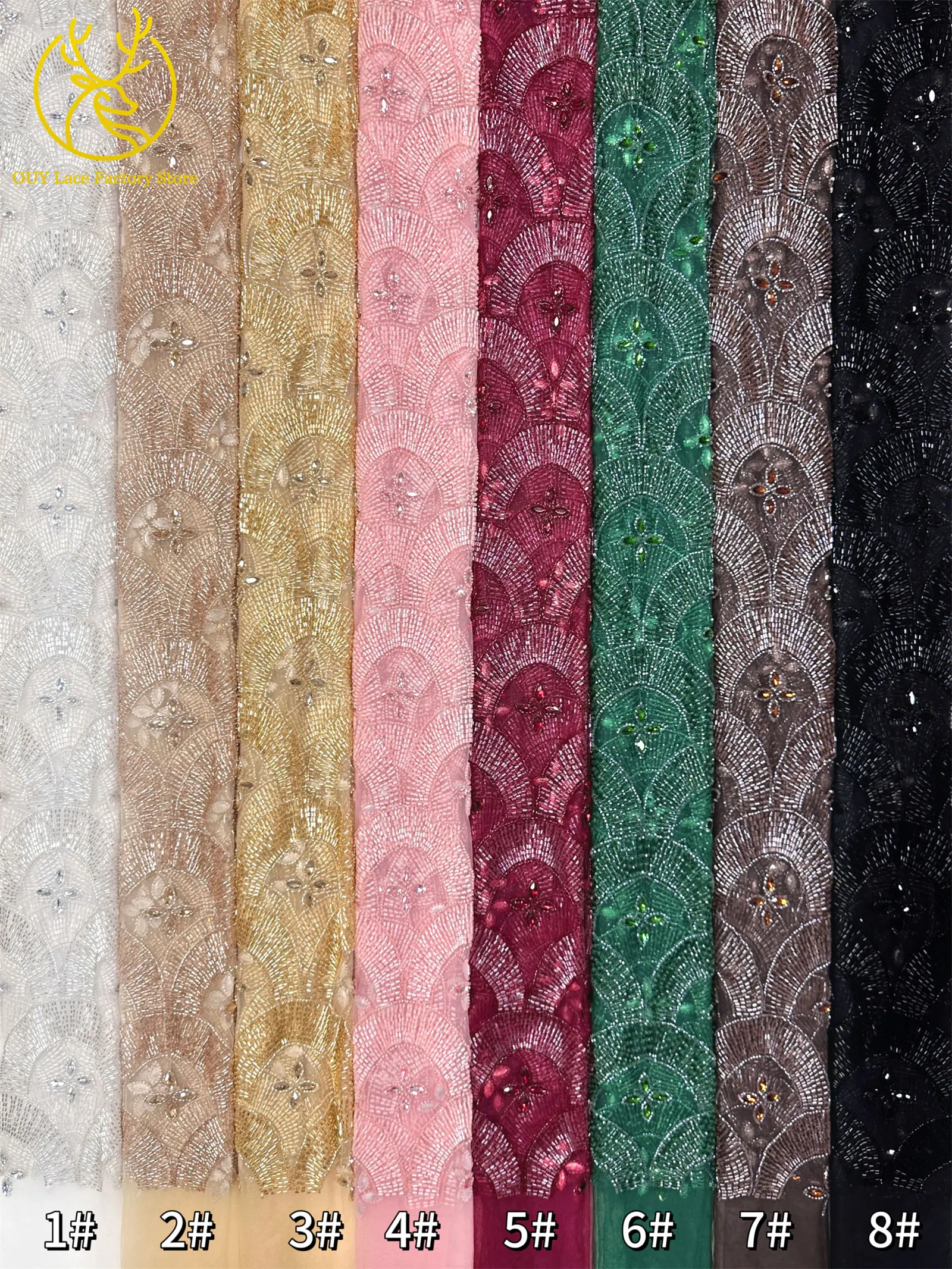 Smaragdgrüner Luxus Dubai Diamant-Perlen Tüll-Spitzenstoff Hochwertiger Afrikanischer Stein-Pailletten-Spitzenstoff für Abendkleider – Detail 3