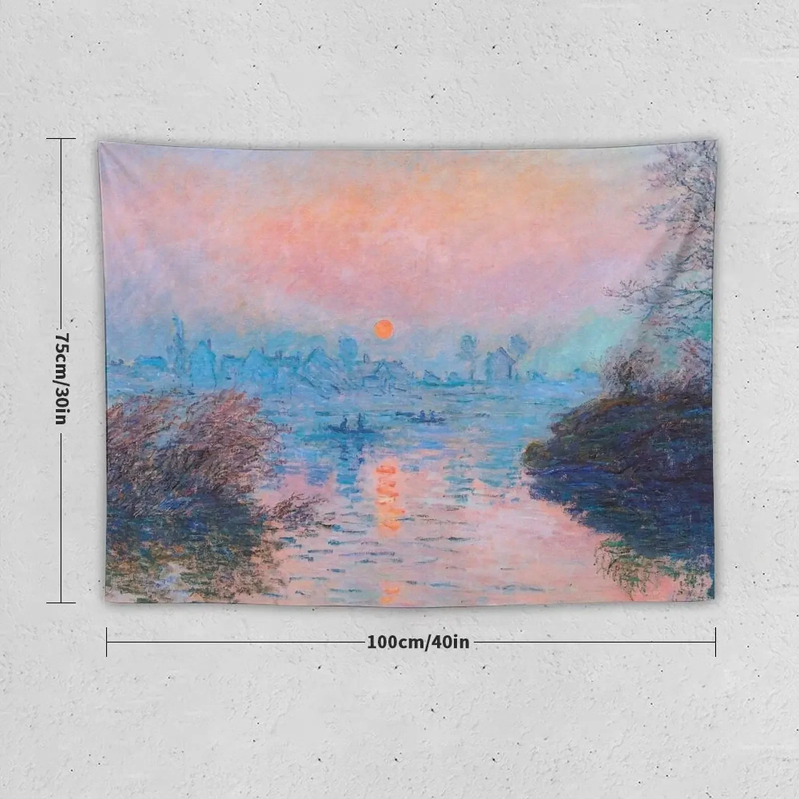 Sunset on the Seine at Lavacourt Winter Effect by Claude Monet Tapestry Wall Deco Art Mural Tapestry