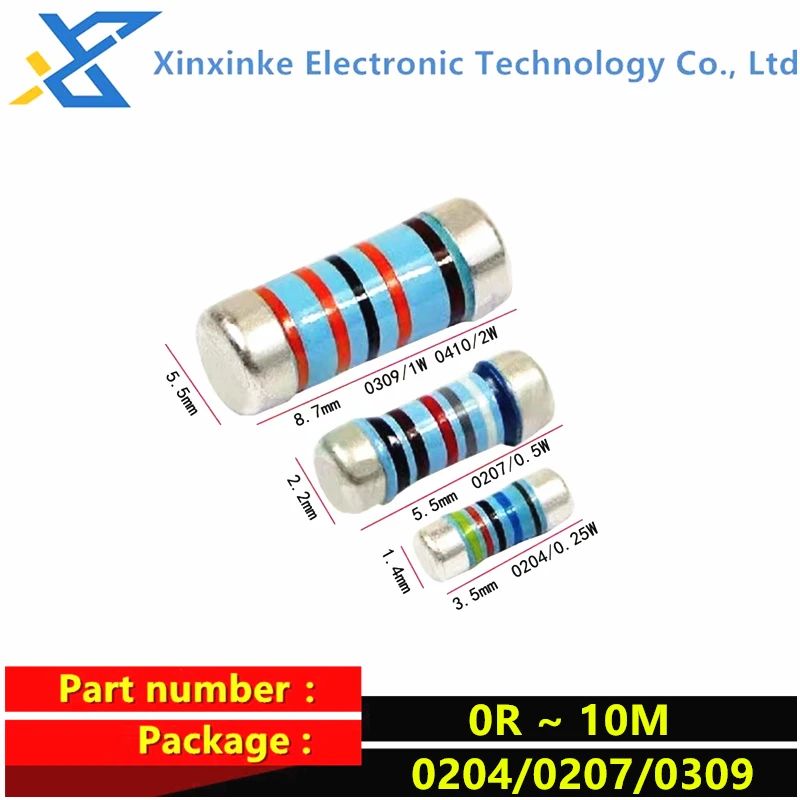 50PCS 0309 0Ω ~ 10MΩ Metal Film Cylindrical Resistor 120K 150K 180K 200K 300K 510R 620R 680R 820Ohm  1K 1.2K SMD Wafer Resistor