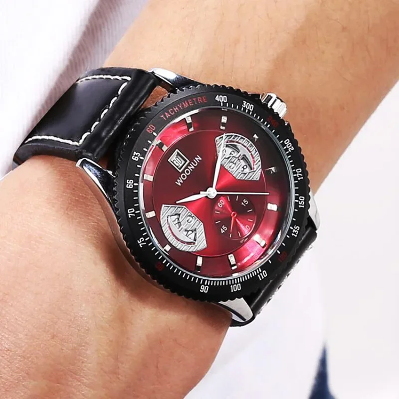 

Fashion Creative Design Car Watches Men Sports Watches Leather Band Calendar Quartz Wristwatches Men Red Watches Gifts