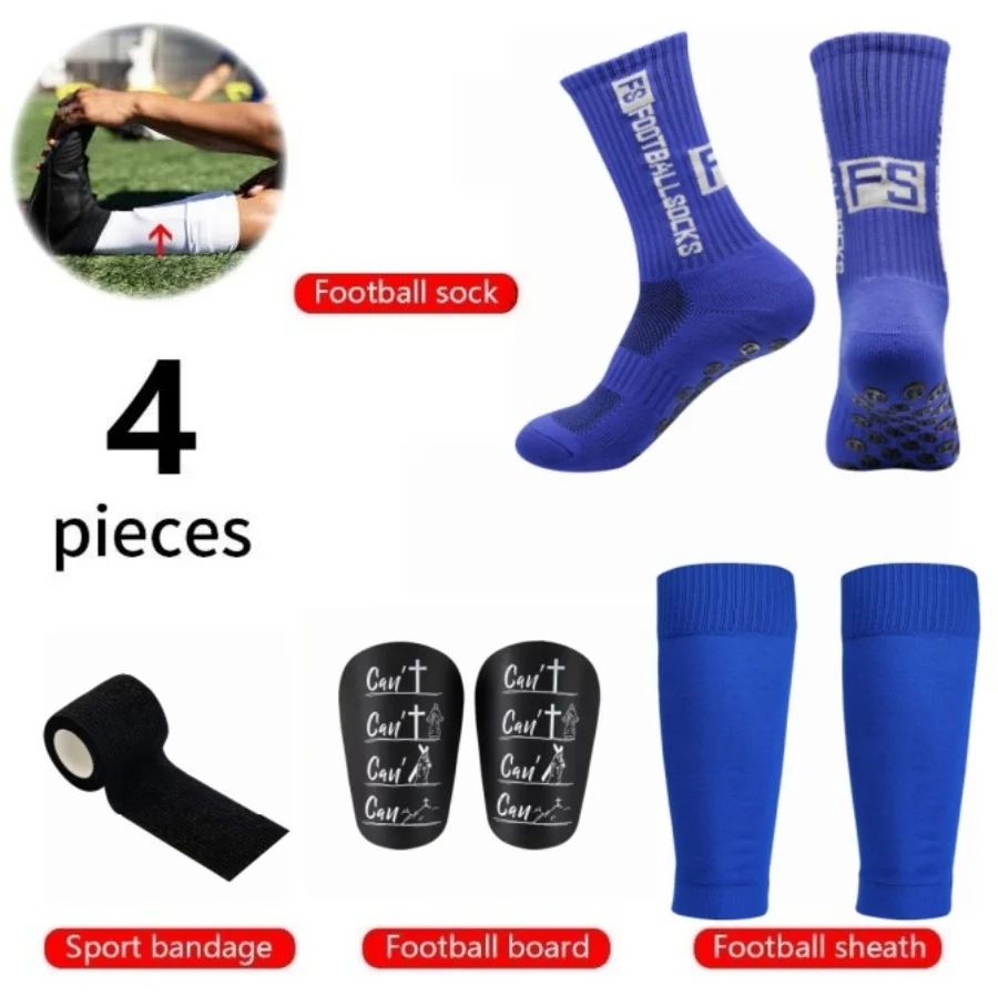  4-teiliges Fußball-Ausrüstungsset: Rutschfeste Socken, Schienbeinschoner, Sportbandage & Wadenbandagen für Männer und Frauen zum Training – Detail 1