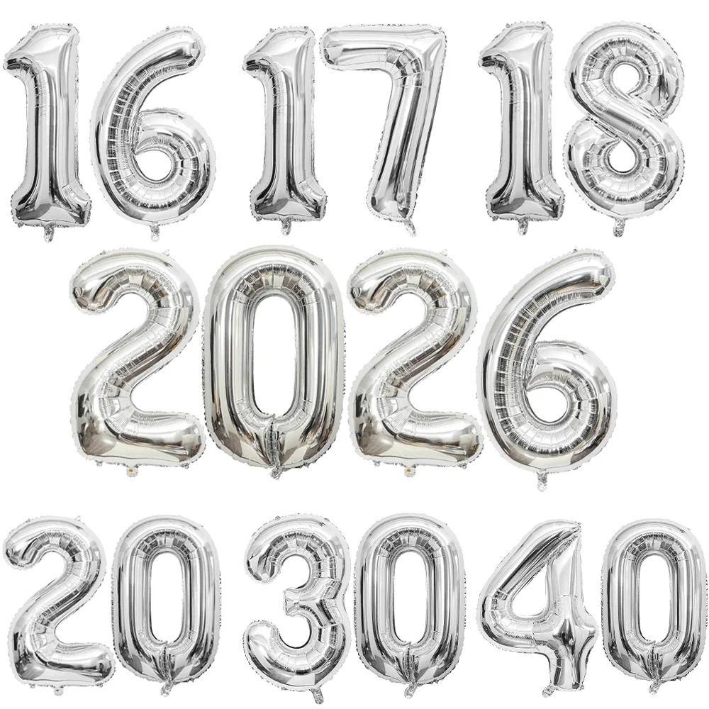 32 Zoll Silberne Zahlen-Folienballons Große Ziffern 0-9 Helium-Globos Happy Birthday Party Deko Hochzeit Jubiläum Abschlussfeier 2026