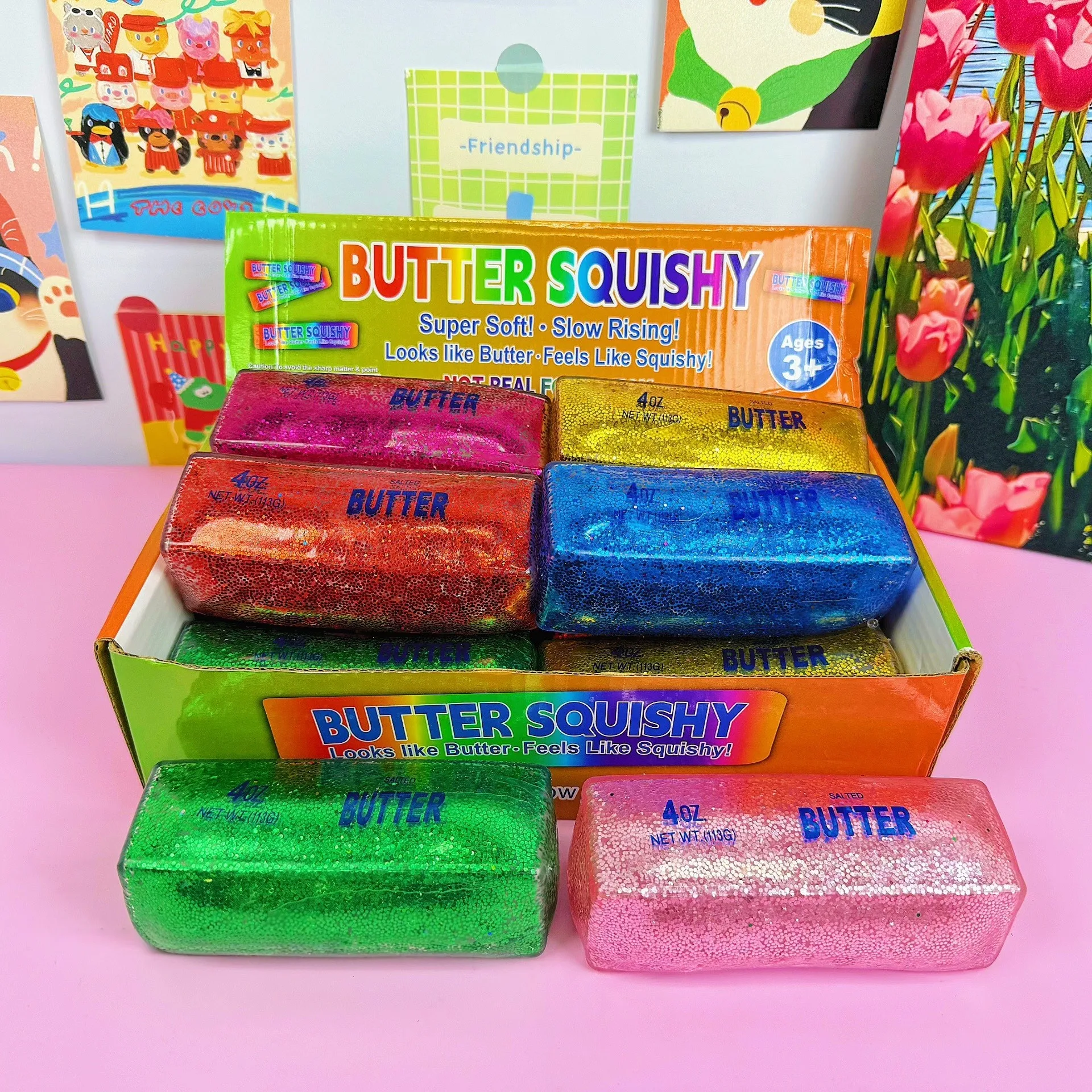 Colorful Butter Squishy Slow Rising Super Soft Wet Texture Butter Shape Stress Relief Squeeze Fidget Toy Birthday Gift