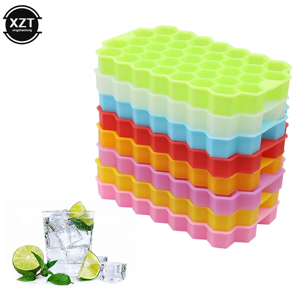 Ice Cube Mold Honeycomb Silicone Ice Cube Maker Ice Tray Mould Reusable Food Grade Ice Maker with Lids for Summer Juice Wine