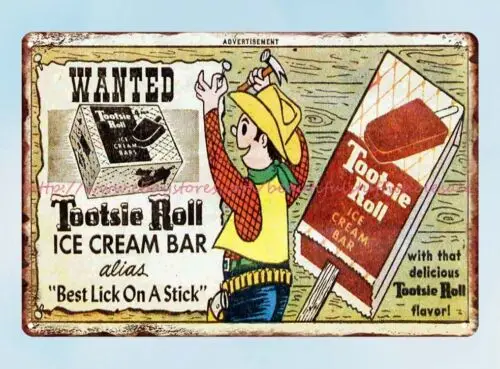 Best Lick on a Stick cowboy 1961 Tootsie ice cream bar tin sign metal bar signs