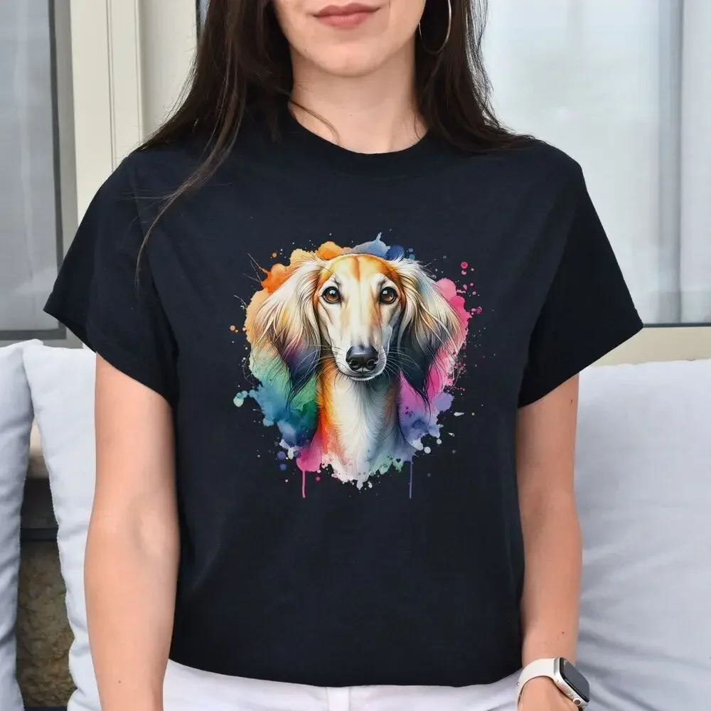 Saluki dog mama Color Splash Unisex T-shirt Black Navy Dark Heather High Quality 100%Cotton Short Sleeve