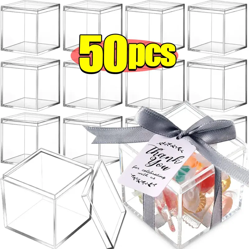 

1-50pcs Transparent Acrylic Boxes With Cover Plastic Organizer Gift Packing Box Food Candy Storage Container For Home Display