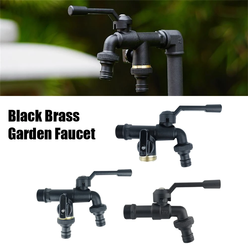 

Black Brass Garden Hose Faucet Outdoor Anti-Freeze Bibcocks Dual Outlet For Washing Machine 1/2 Inch Outdoor Faucet Garden Tools