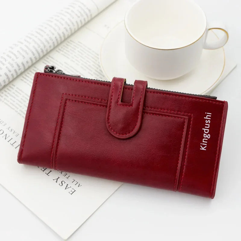 Fashionable Women's Long Wallet, Large Capacity European and American Phone Bag Zipper Synthetic Leather Multi Card Carrying Bag