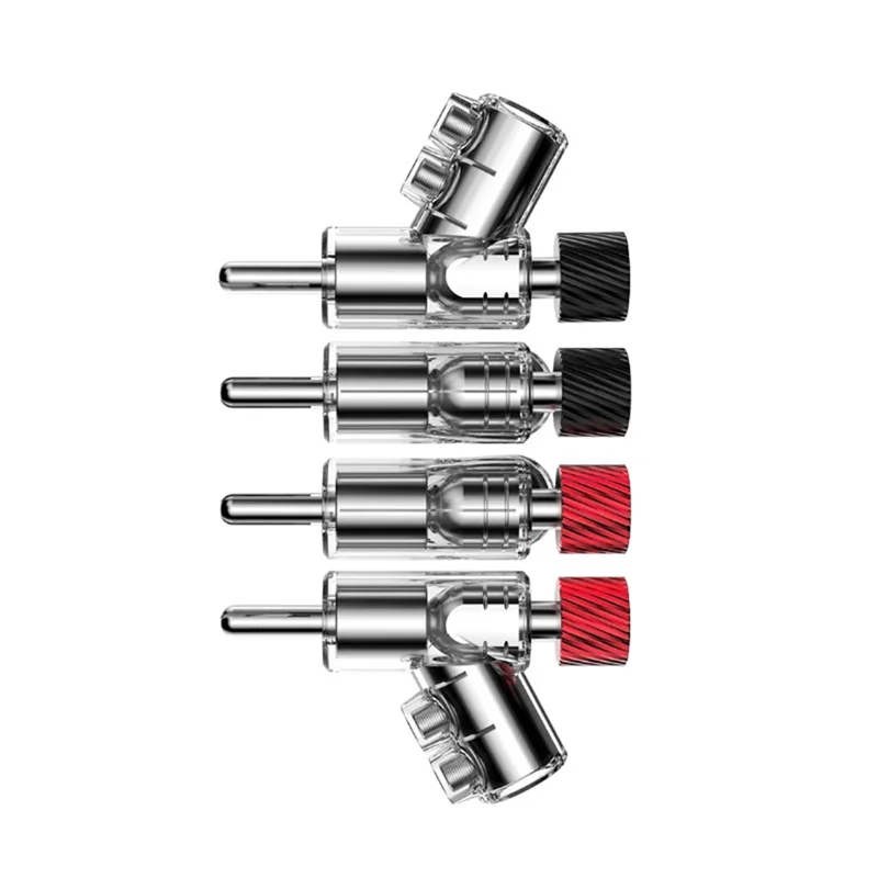 45-градусные штекеры типа «банан» с двойным винтом, фиксирующий динамик, двойной винтовой фиксатор, прямоугольный штекер типа «банан» с родиевым покрытием