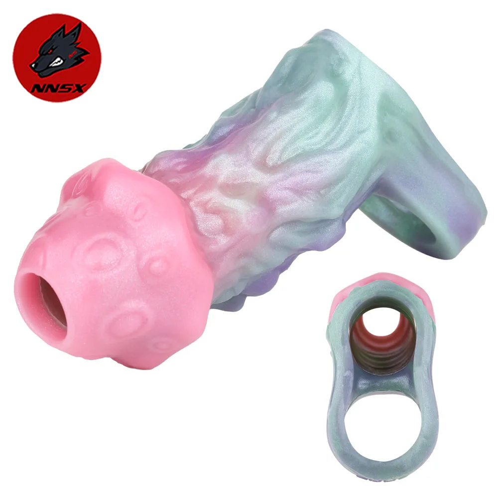 NNSX New Dick Enlargement Hollow Dildo Silicone Knot Penis Sleeve Mushroom-shaped Delay Ejaculation Cock Sheath sex toys for men