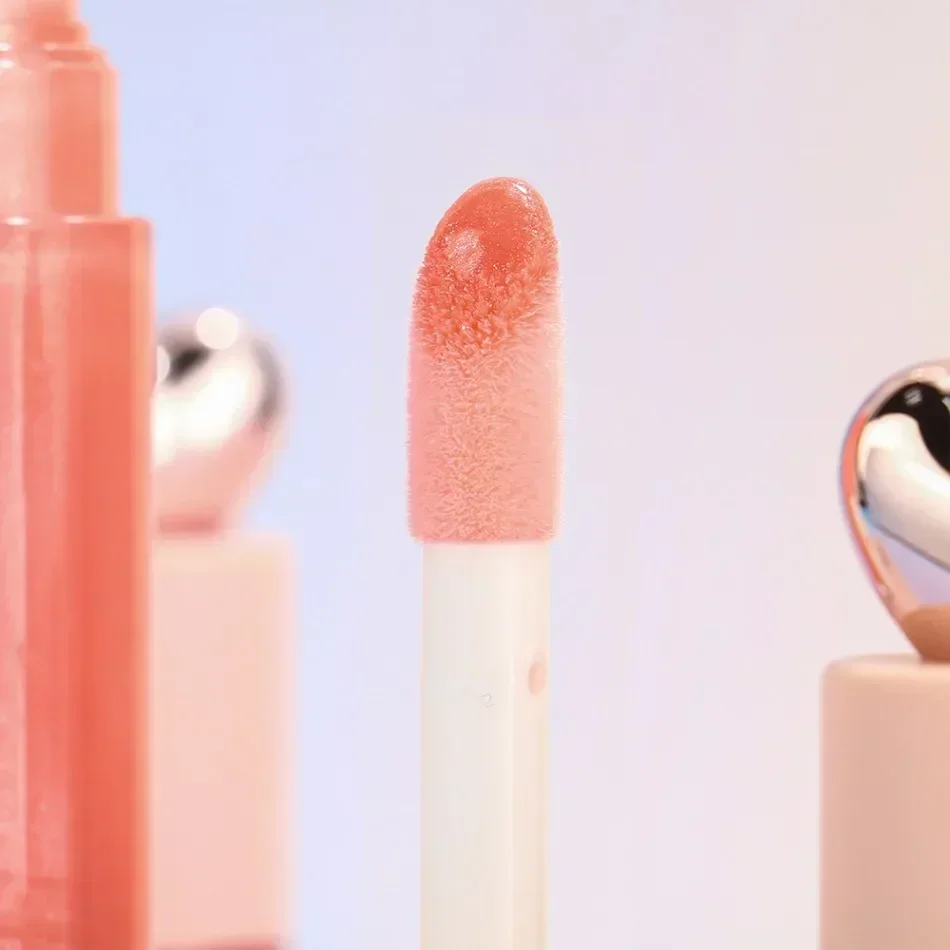 Brilho labial de marca própria, pigmento de longa duração, antiaderente, à prova d'água, logotipo personalizado, maquiagem em massa, livre de crueldade, tampa rosa em forma de coração