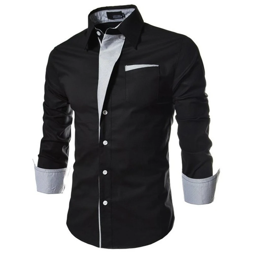 Formal Business Shirts Tops for Men, Slim Fit Dress Shirt with Long Sleeve, Polyester Fabric, M 2XL Sizes, Color Choices