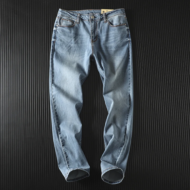 Casual Washed Elastic Slim Straight Jeans Long Pants Trendy All-Match Daily Jeans Youth Popular Spring Season Regular Thickness