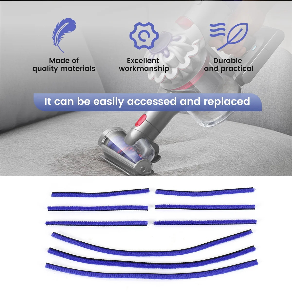 HOT 9Pcs Soft Plush Strips for Dyson V6 V7 V8 V10 V11 Vacuum Cleaner Soft Roller Head Replacement Accessories Parts