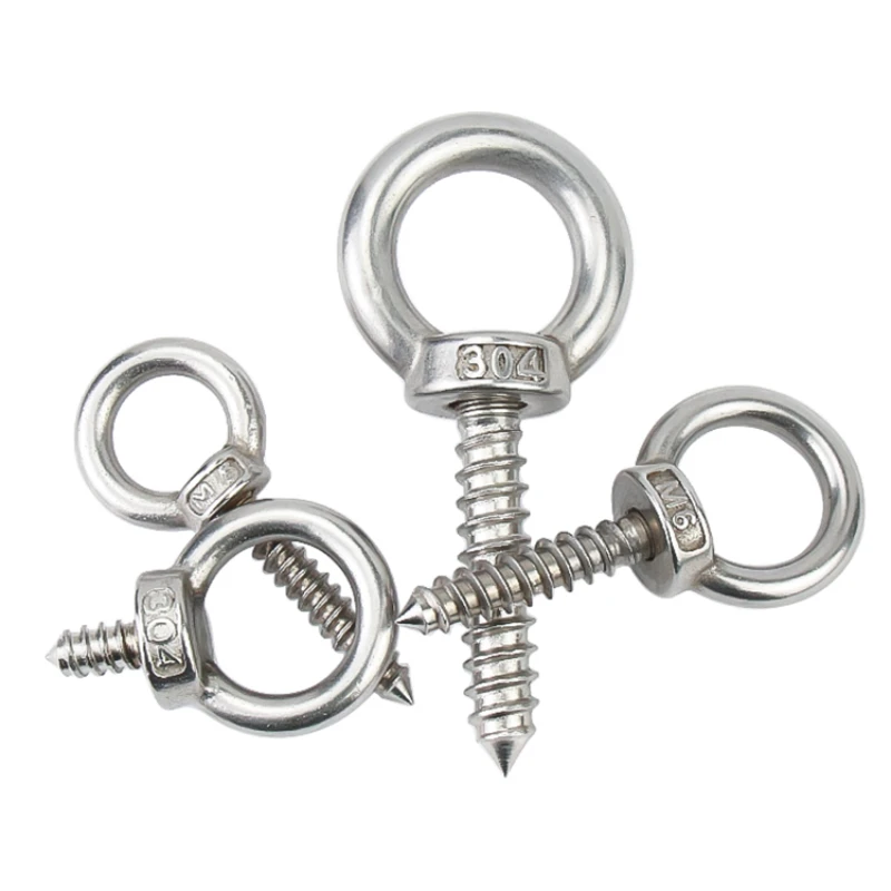 M4M5M6M8 304 Stainless Steel Hanger Ring Self-tapping Screws with Round Ring Hooks Self-drilling Sheep\'s Eye Ring Type Wood Bolt