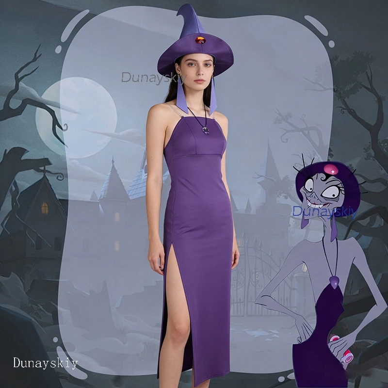 

NebulaCloak Store Yzmaa Cosplay Costume Dress Purple Outfit Women Halloween Cartoon Sorceress Evil Movie Villains Emperors Rolep