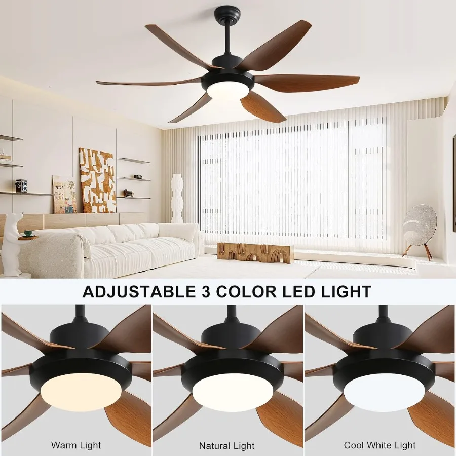 54 Ceiling Fans with Lights Remote Control Outdoor Ceiling Fan with 6 ABS Blades Reversible DC Motor and Dimmable LED Light Mod