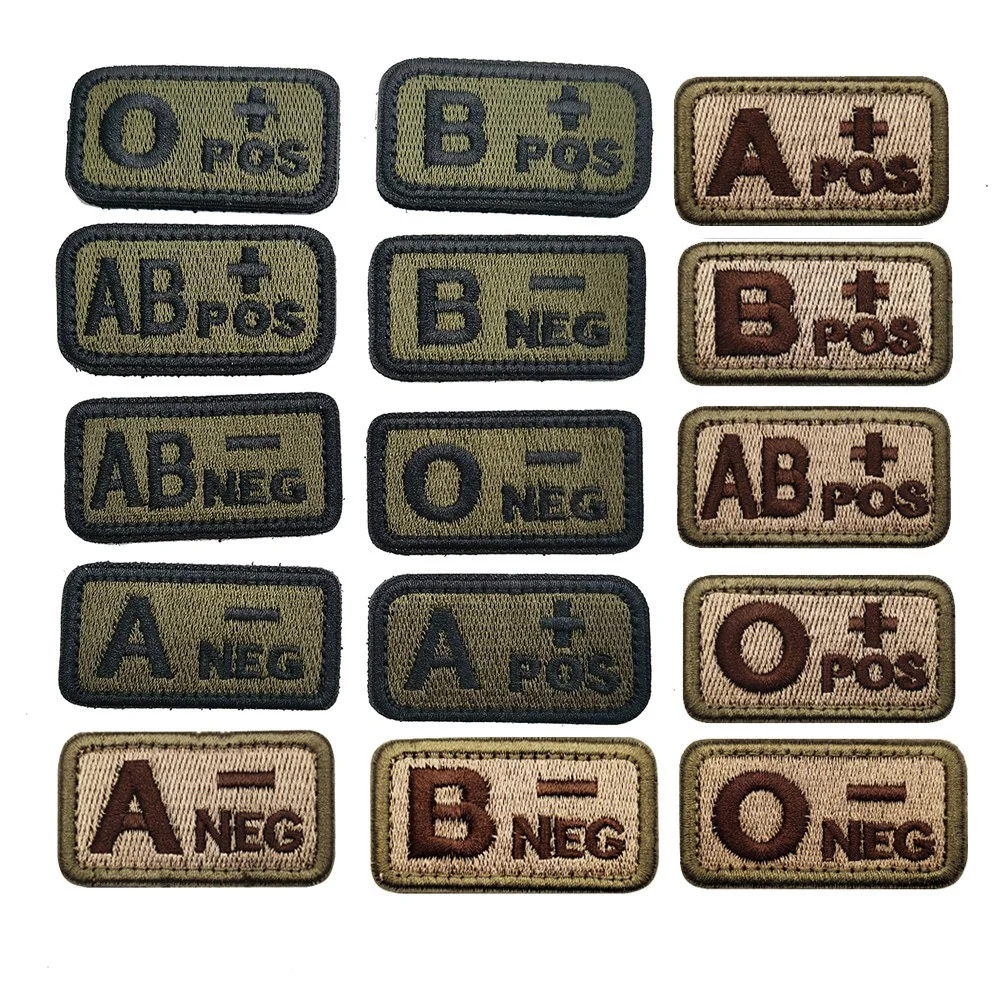 Nuovo riconoscimento del tipo di sangue verde militare A-NEG O-NEG AB-NEG POS Patch per zaino con fascia da braccio tattica ricamata per sangue