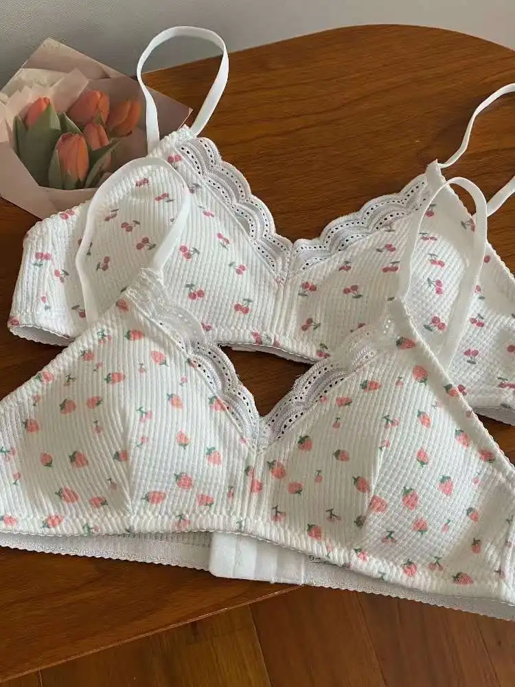 Japanese Sweet Small Breast No Steel Ring Elastic Comfortable Skin-Friendly bra Female Cherry Girl bra Gathering Thin Style