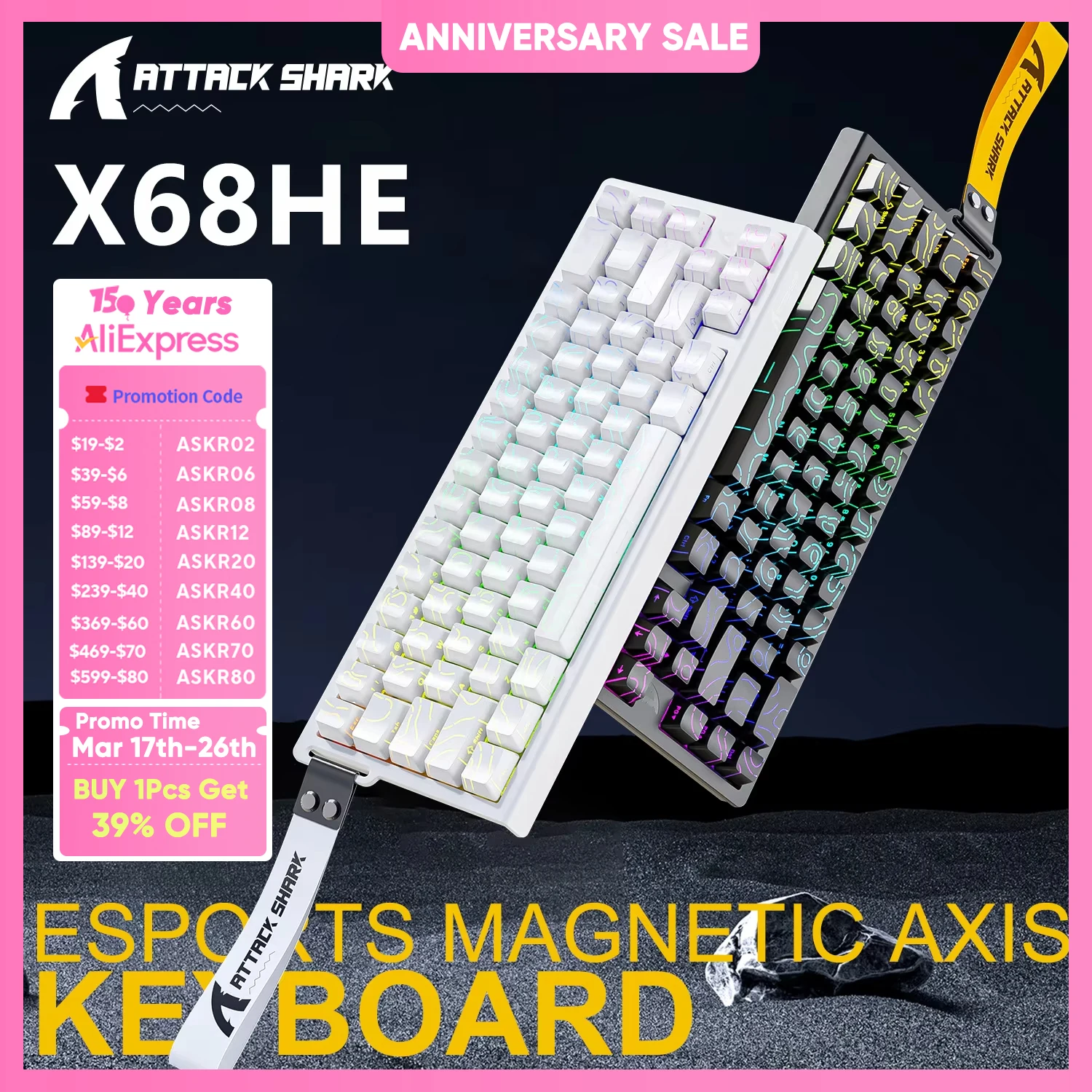 ATTACK SHARK X68HE Magnetic Mechanical Keyboard 8K Low Delay E-Sports Gaming Keyboard RGB 0.01mm RT Accuracy PC Accessories Gift